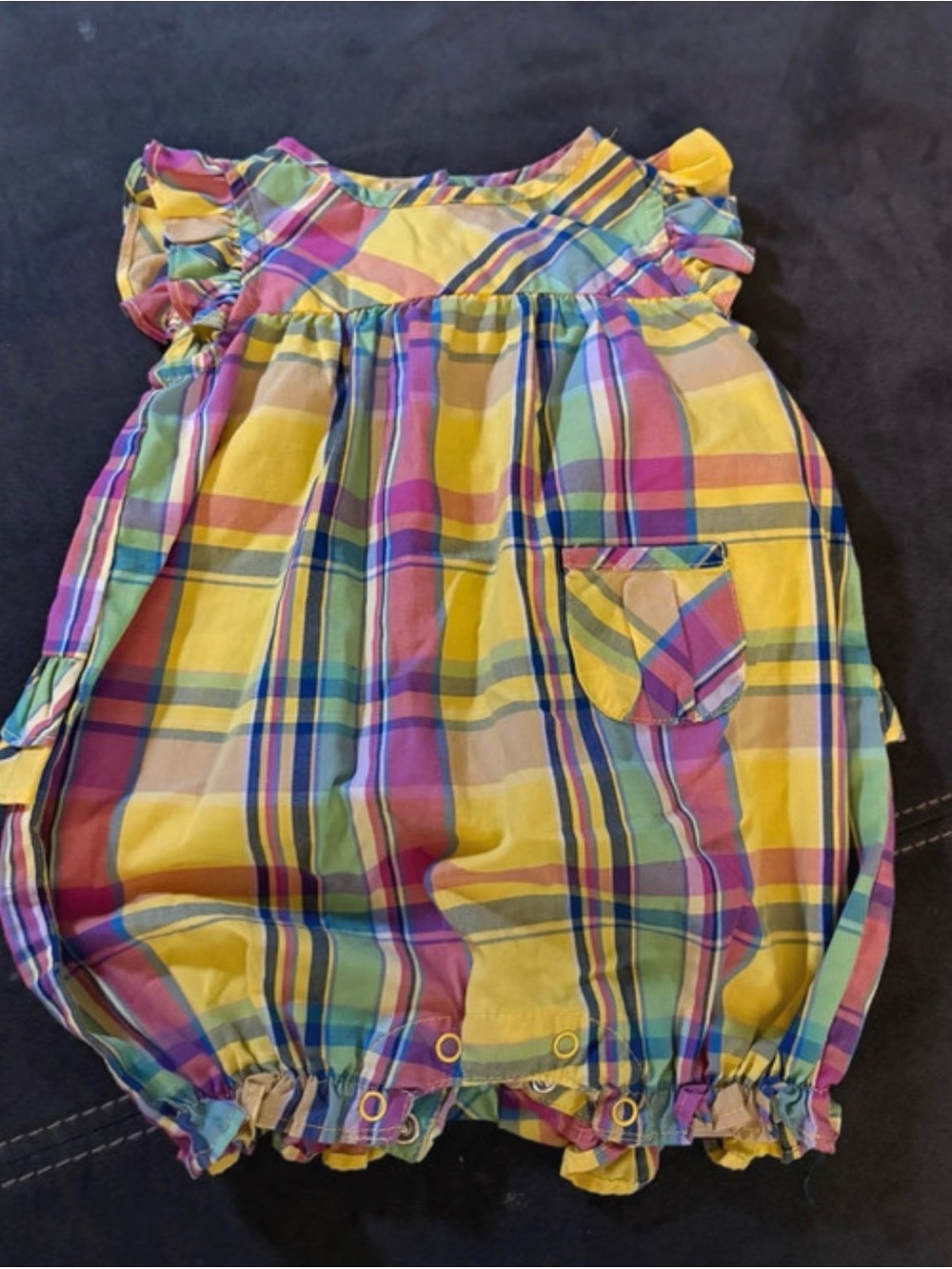 Chaps Vintage Yellow Plaid Ruffle-Sleeve Baby Romper